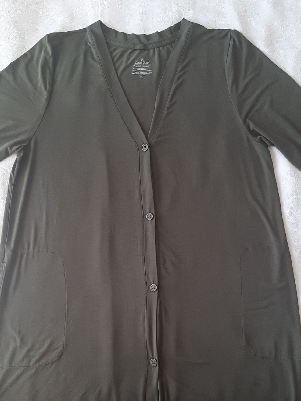 Cuddl Duds Women's XL Loungewear Or Maxi Dress Button Front Olive Green